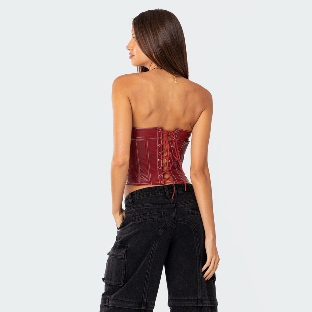 Edikted Women's Moss Faux Leather Lace Up Corset Medium - Picture 3 of 7